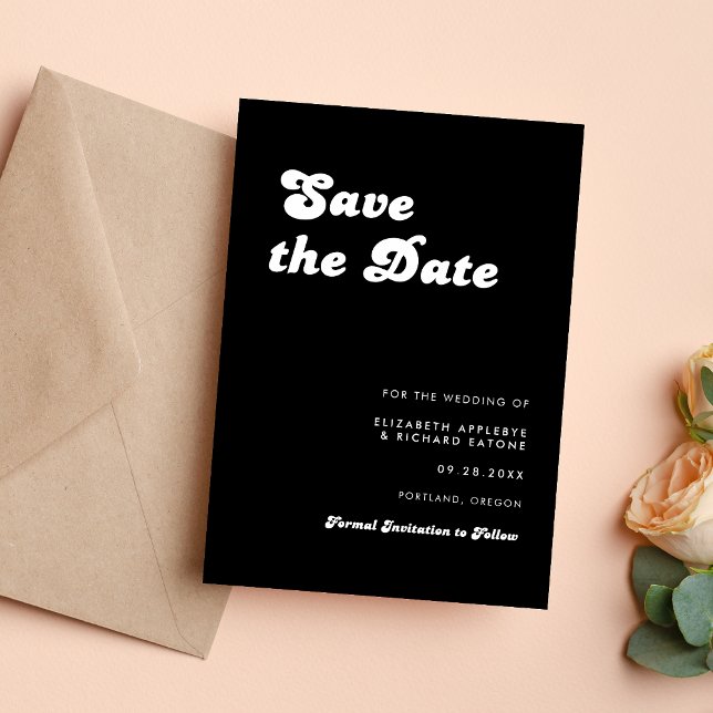 Save The Date Mariage Rétro Chic Noir et Blanc (Retro black and white save the date creates a stylish, memorable feel for your wedding.)