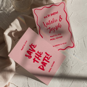 Save The Date Mariage rétro couleur rose rouge dessiné à la main