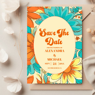Save The Date Mariage Rétro Floral Groovy