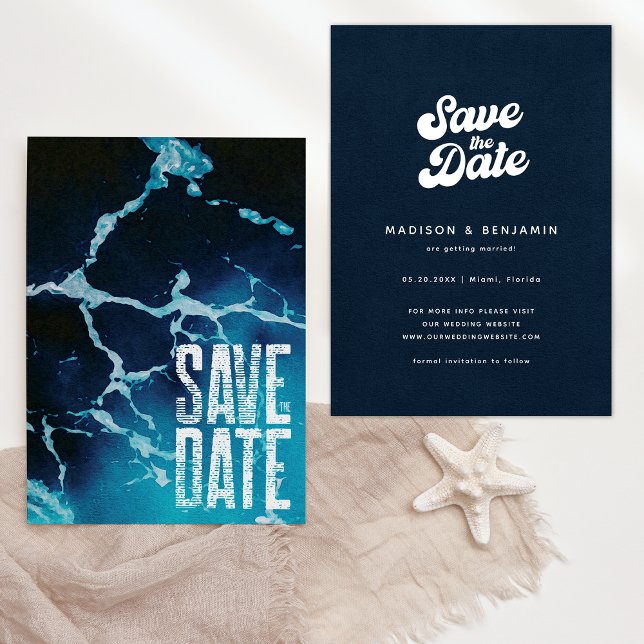 Save The Date Mariage Rétro Fun Bord de Mer Été Océan Bleu (Créateur téléchargé)