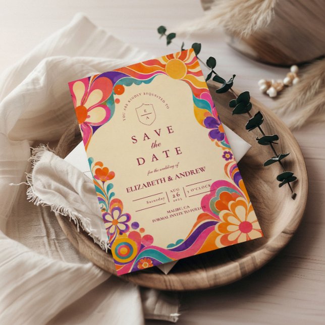 Save The Date Mariage Rétro Groovy des Années 60 (Créateur téléchargé)