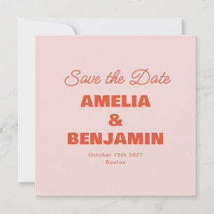 Save The Date Mariage Rétro Minimaliste Écriture Pastel Rose Ora