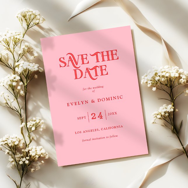Save The Date Mariage rétro moderne à la typographie rose et rou (Créateur téléchargé)