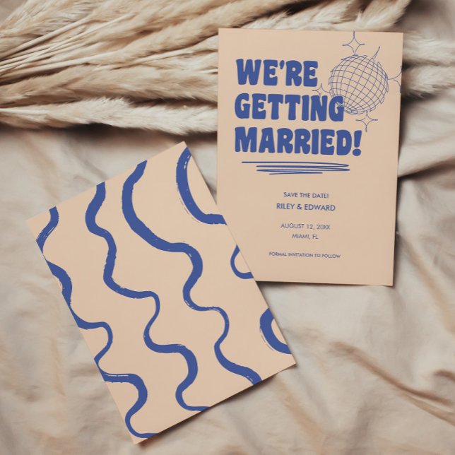 Save The Date Mariage rétro moderne avec typographie grasse bleu (Créateur téléchargé)