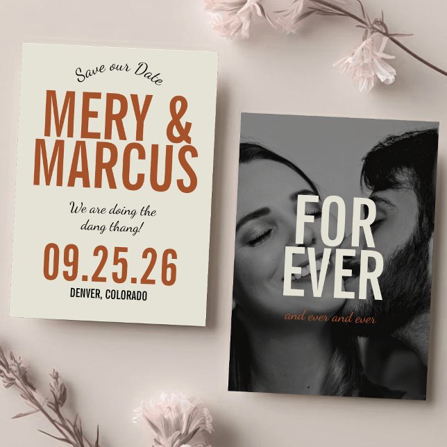 Save The Date Mariage rétro moderne gras jaune et orange script  (Créateur téléchargé)