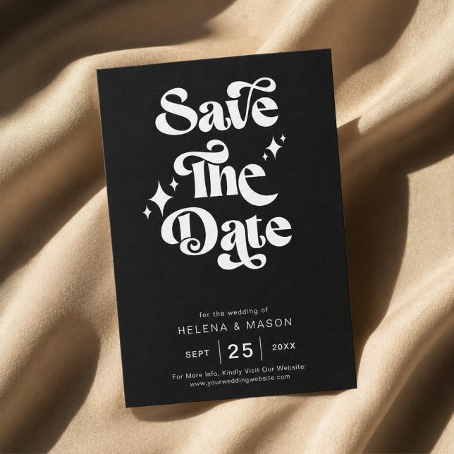 Save The Date Mariage Rétro Moderne Groovy Gras Écriture Blanche (Créateur téléchargé)