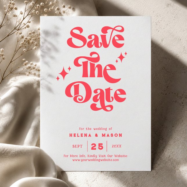 Save The Date Mariage rétro moderne rouge et blanc (Créateur téléchargé)