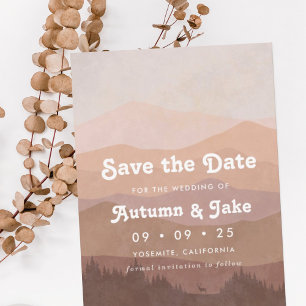 Save The Date Mariage Retro Mountain et Forest Pink Ombre