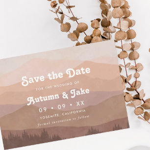 Save The Date Mariage Retro Mountain et Forêt Dusty Pink Ombre