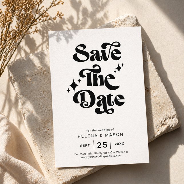 Save The Date Mariage Rétro Noir et Blanc avec Écriture Gras Gro (Créateur téléchargé)