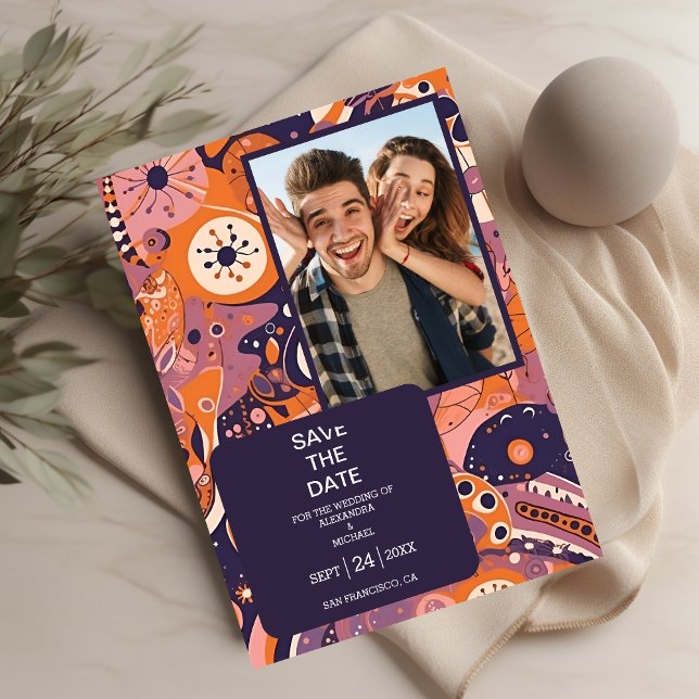 Save The Date Mariage rétro orange blush rose violet groovy (Créateur téléchargé)