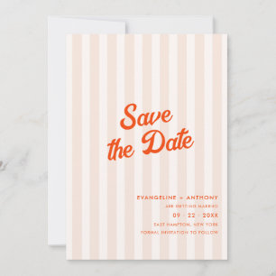 Save The Date Mariage rétro rayé pêche et tangerine