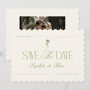 Save The Date Mariage Rétro Vintage Arbre à Palmes Ivoire et Ver