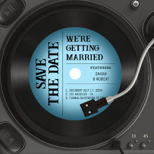 Save The Date Mariage rétro Vintage Blue Vignette Vinyl Record