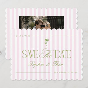 Save The Date Mariage Rétro Vintage Palmier Rose et Vert