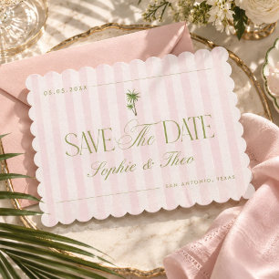 Save The Date Mariage Rétro Vintage Palmier Rose et Vert