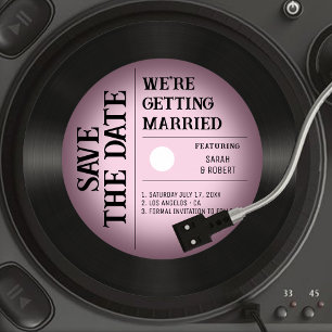 Save The Date Mariage rétro Vintage rose vigne vinyle record