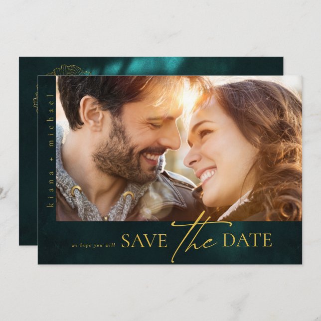 Save The Date Mariage Romance V2H Emerald Green ID881 (Devant / Derrière)