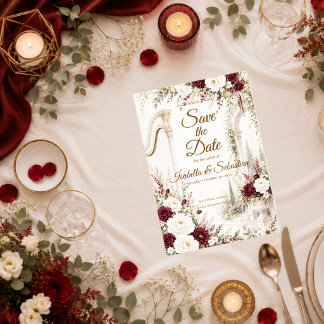 Save The Date Mariage Romantique à la Harpe dans un Jardin Luxue