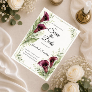Save The Date Mariage Romantique au Lys Callé Élégant Pourpre