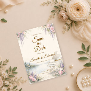 Save The Date Mariage Romantique au Piano au Bord du Lac Luxueux