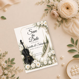 Save The Date Mariage Romantique au Violoncelle en Ivoire Élégan
