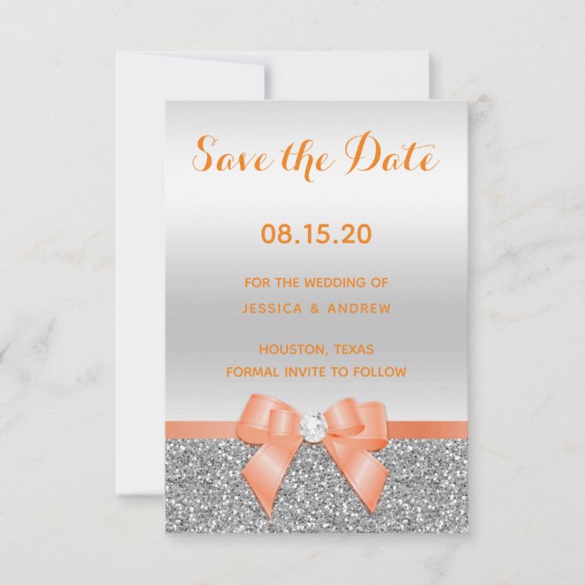 Save The Date Mariage romantique avec arc en corail et paillette (Devant)