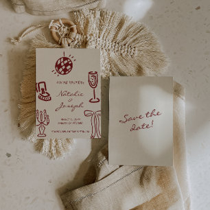 Save The Date Mariage Romantique Bourguignon Dessiné à la Main F