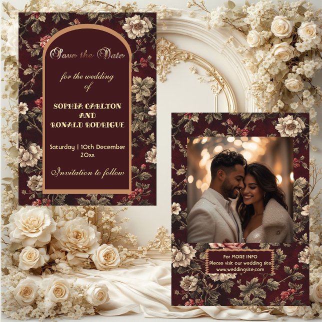 Save The Date Mariage romantique de Noël classique en chinoiseri (Classic Christmas Chinoiserie Romantic Wedding Save The Date)