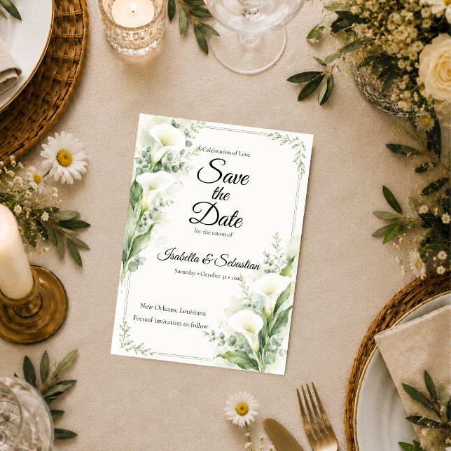 Save The Date Mariage Romantique Élégant de Lys de Calla du Prin (Créateur téléchargé)