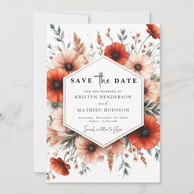 Save The Date Mariage romantique en terre cuite Boho (Devant)