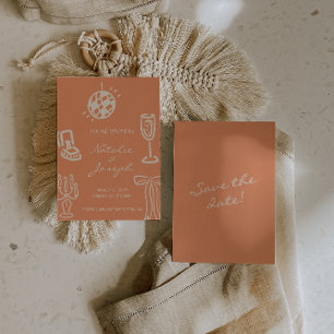 Save The Date Mariage Romantique Fantaisiste Corail Dessiné à la