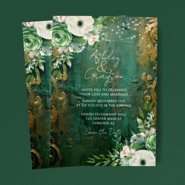 Save The Date Mariage Romantique Floral Vert Émeraude (Créateur téléchargé)