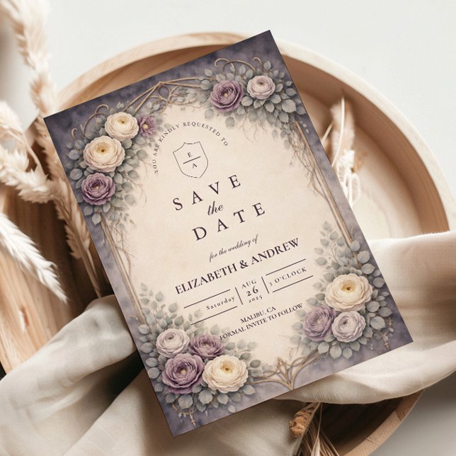 Save The Date Mariage Romantique Gothique aux Fleurs Pastel (Créateur téléchargé)