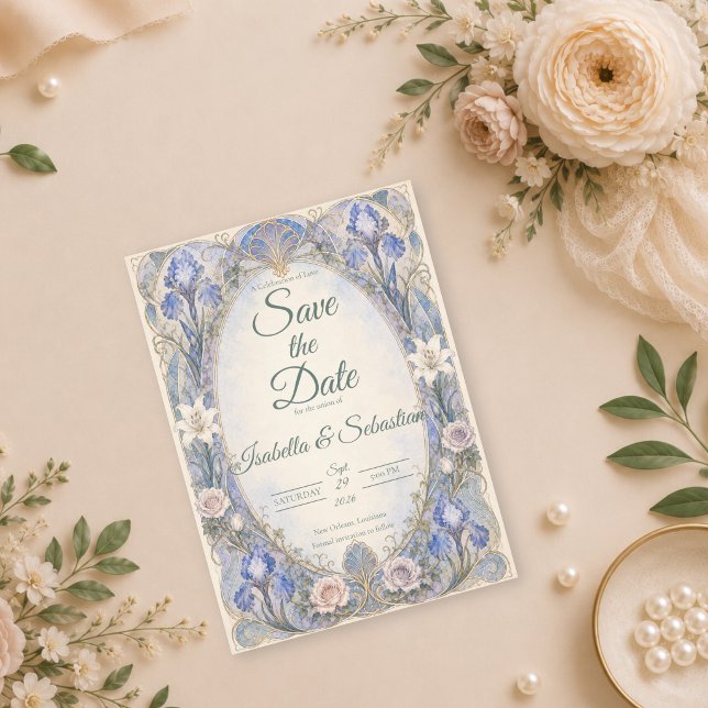 Save The Date Mariage romantique Iris Art Nouveau éthéré (Créateur téléchargé)