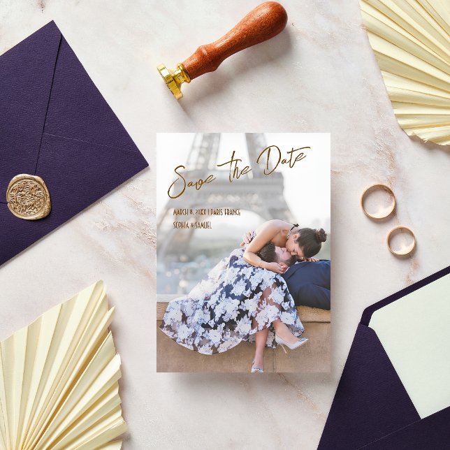 Save The Date Mariage Romantique Moderne Paris Eiffel Couple Pho (Créateur téléchargé)
