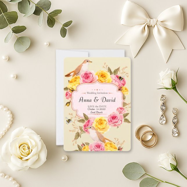 Save The Date Mariage romantique Pastel Floral Birds (Créateur téléchargé)