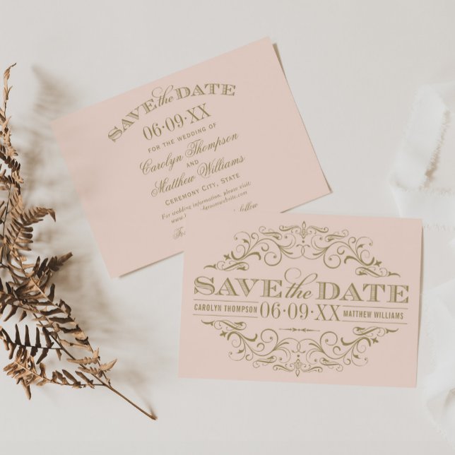 Save The Date Mariage Romantique Rose Pêche Or Flourish (Créateur téléchargé)