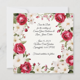 Save The Date Mariage Romantique Rose Rouge & Muguet de Mai