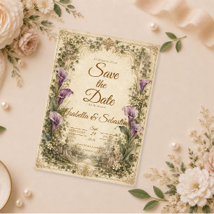 Save The Date Mariage romantique vintage au lys calla