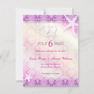 Save The Date Mariage romantique violet de plage de mariage Enre