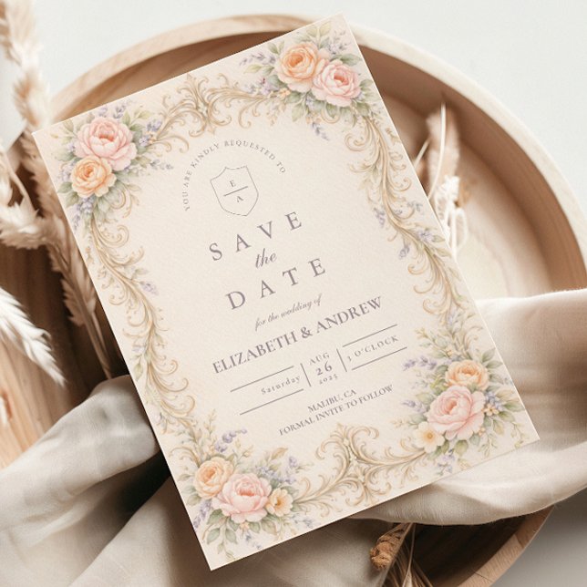 Save The Date Mariage Rose Baroque Pêche Rosée (Créateur téléchargé)