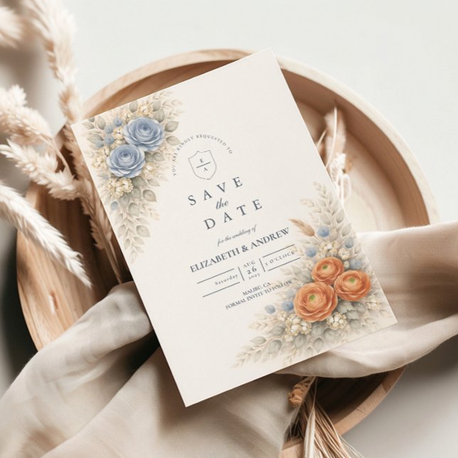 Save The Date Mariage Rose Bleue Botanique (Créateur téléchargé)