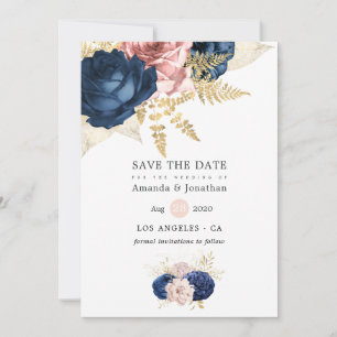 Save The Date Mariage Rose de la marine et de Blush