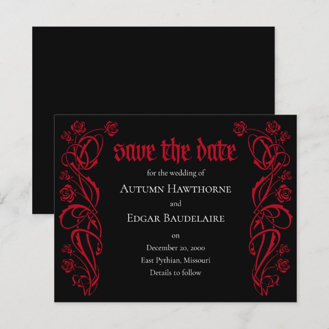 Save The Date Mariage Rose élégant gothique (Devant / Derrière)