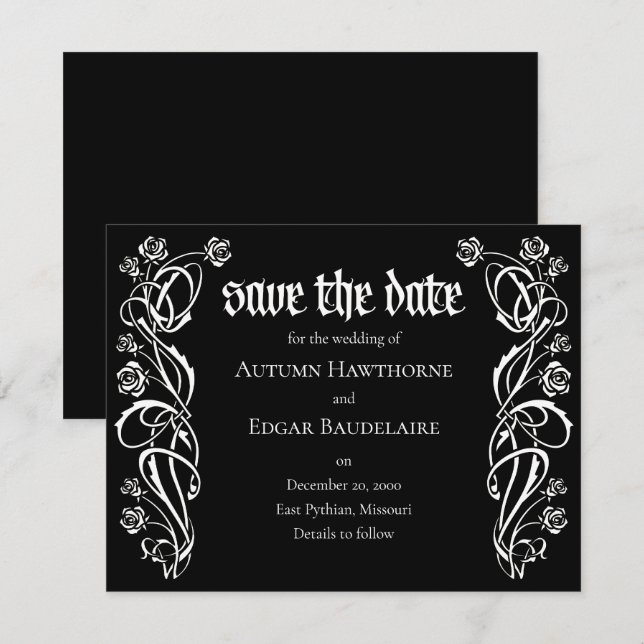 Save The Date Mariage Rose élégant gothique (Devant / Derrière)
