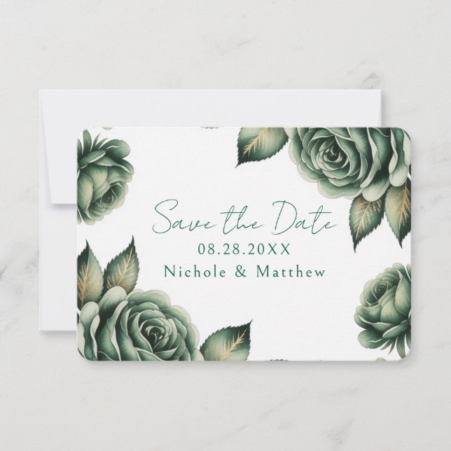 Save The Date Mariage Rose Émeraude et Or  (Devant)