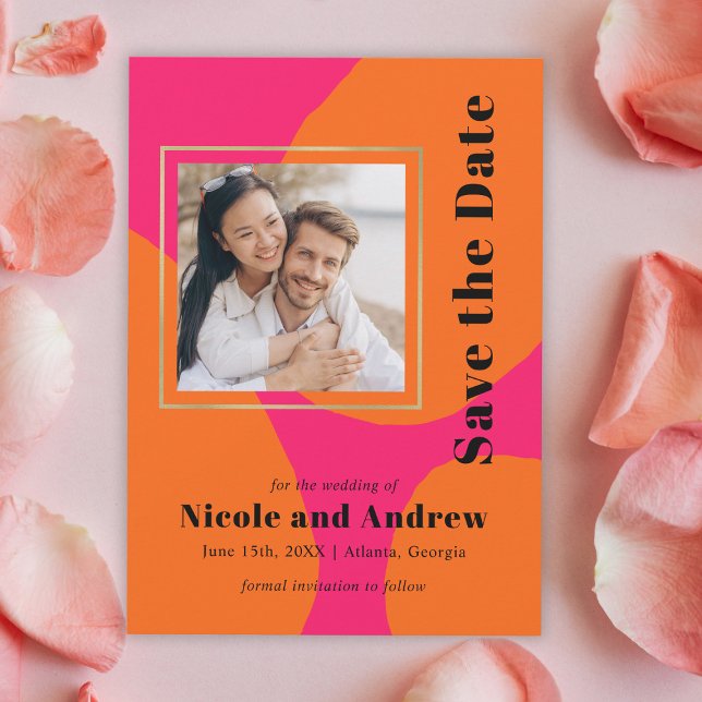 Save The Date Mariage rose et orange moderne Enregistrer la date (Créateur téléchargé)