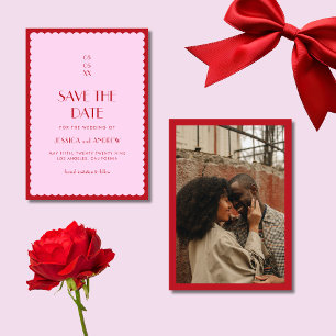 Save The Date Mariage rose et rouge Vague Retro Seventies