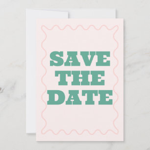 Save The Date Mariage rose et vert ondulé